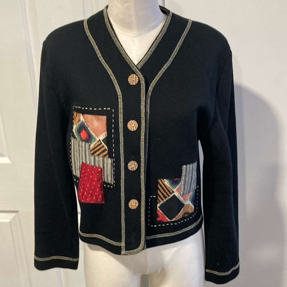 Canvasbacks knit embellished patch jacket S